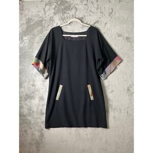 Matthew Williamson Black Mini Dress Abstract Trim Pockets Oversized Boho Size 12